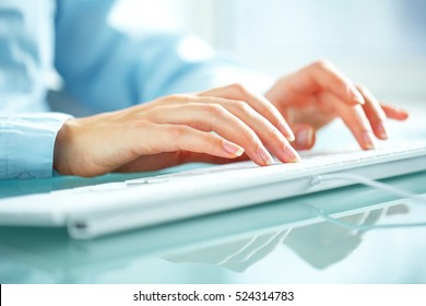 Female Hands Or Woman Office Worker Typing On The Keyboard