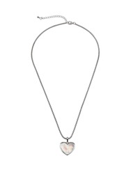 Female Heart Shaped Pendant With Silver Chain Necklace Isolated On White. Top View 