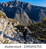 Female Hiker Ascending The Guadalupe Peak Trail, Guadalupe Mountains National Park, Texas, USA