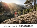 Female hiker during hike- albertacce- haute-corse- corsica- france