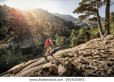 Female hiker during hike- albertacce- haute-corse- corsica- france