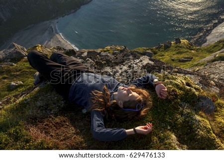 Similar – Image, Stock Photo Midnight sunbath by the fjord