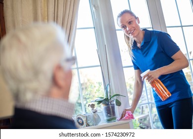 Female Home Help Cleaning House For Senior Man