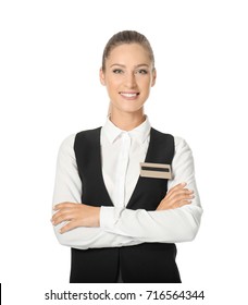 Female Hotel Receptionist Uniform On White Stock Photo 716564344 ...