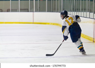 Female Ice Hockey Player During A Game In An Arena