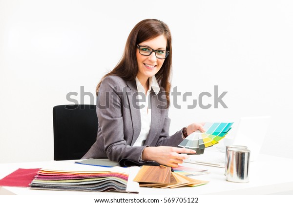 Female Interior Designer Her Desk Stock Photo Edit Now