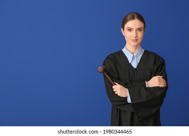 Female Judge On Color Background