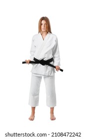 Female Karate Instructor On White Background