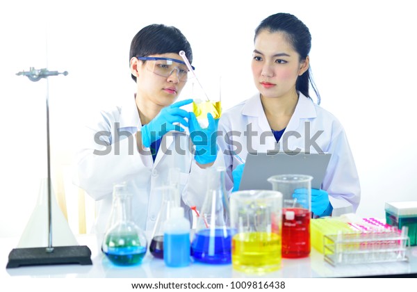 Female Lab Technicians Working Medical Laboratory Stock Photo