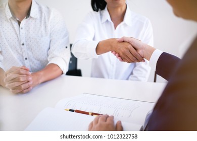  Female Lawyer Handshake With Client. Business Partnership Meeting Successful Concept