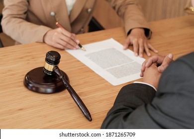 Female Lawyer Handshake With Client. Business Partnership Meeting Successful Concept