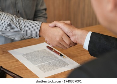 Female Lawyer Handshake With Client. Business Partnership Meeting Successful Concept