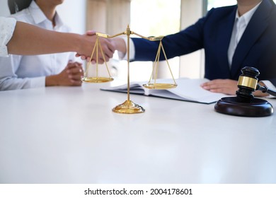  Female Lawyer Handshake With Client. Business Partnership Meeting Successful Concept