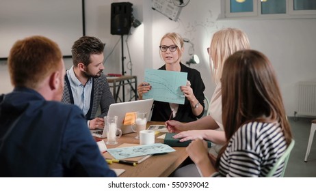 Female Leader Reported Bad News Of Company's Development, Everyone Is Upset. Business Team In A Modern Startup Office.