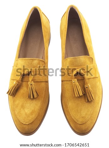 Female leather moccasins isolated on a white background