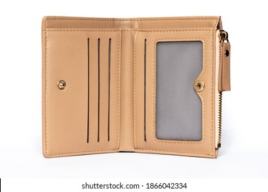 Female Leather Open Wallet On A White Isolated Background