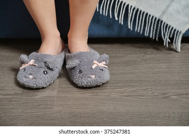 girls wearing slippers