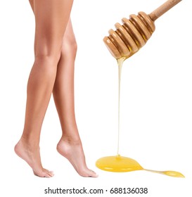 Female Legs Depilation By Honey Or Sugar Pasta.