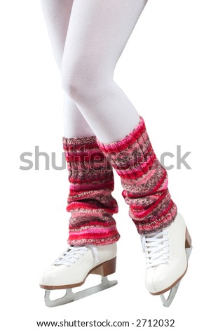 Female legs in gaiters and skates. White background