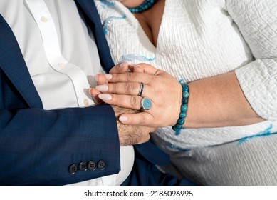 Female and male hands hug and stroke each other close-up. Show of tenderness - Shutterstock ID 2186096995