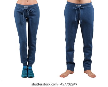 Female And Male Warm Dark Blue Fleece Pants