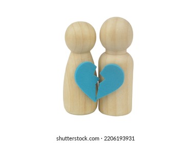 Female and male wooden figures with broken heart isolated on white background. Unhappy family, divorce and couple break up concept. - Powered by Shutterstock