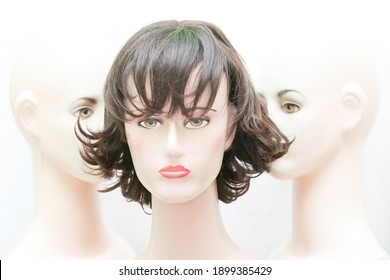 

Female Mannequin With Flushed Cheeks And Wearing Wigs