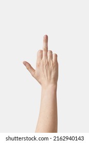 Female Middle Finger Hand Gesture On White.