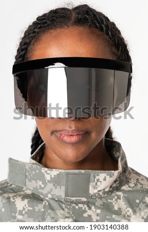 Female military wearing AR smart glasses