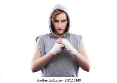 Female MMA Fighter In A Black Background