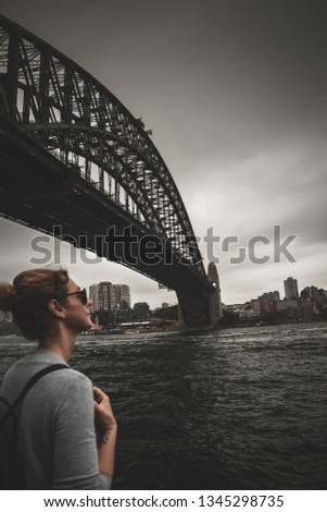 Similar – Happy woman looking at camera with Harbor Bridge in the background, in Sydney city, Australia.