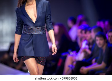 A female model walks the runway during the 2016 Sofia Fashion Week Show in Sofia, Bulgaria.