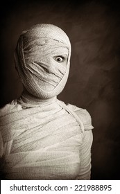 Female Mummy In Grungy Sepia Vintage Horror Halloween Style