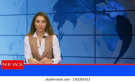 Female News Presenter In Broadcasting Studio