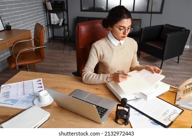 Female Notary Public Working In Office