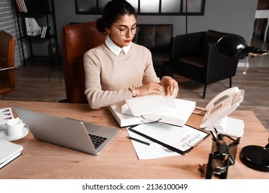 Female Notary Public Working In Office