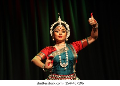 A Female Odissi Dancer Looks At Lord Ganesha At The Ente Kudumbam On October 27,2019 At Shukra Hall,Bengaluru.