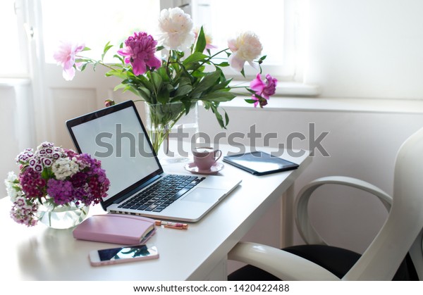 Female Office Desk Workspace Homeoffice Mock Stock Photo Edit Now