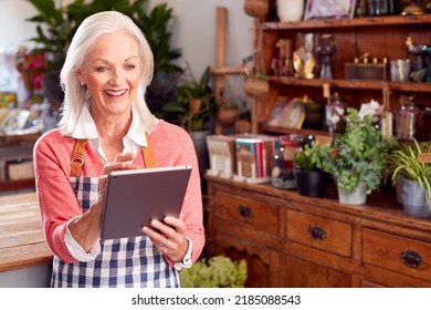 Female Owner Of Florists Shop Using Digital Tablet Receiving Online Order