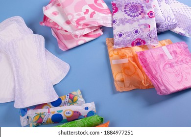 female periods individual items on light blue background