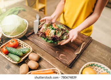 Female Person Cooking Salad, Healthy Organic Food