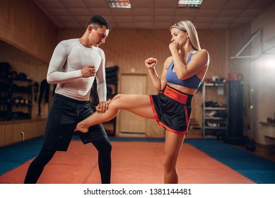 Female Person Makes Kick In Groin, Self Defense