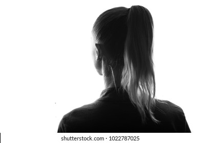 Female Person Silhouette,view From Behind,back Lit Over White