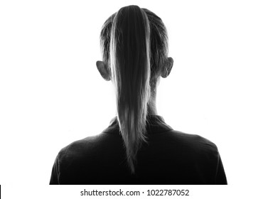 Female Person Silhouette,view From Behind,back Lit Over White