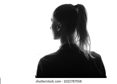 Female Person Silhouetteview Behindback Lit Over Stock Photo 1022787058