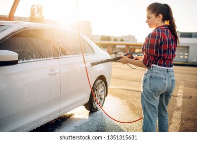 Female Person Wash Off Foam Car Stock Photo 1351315631 | Shutterstock