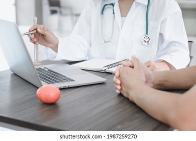 Female Physician Doctor Consulting and Advice Health Checkup for Her Petient in Examination Room, Medical Doctor Consultation and Guidance Illness Diagnose Disease Patient at Clinic Hospital.