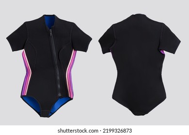 Female Pink Short Diving Wet Suit For Underwater Swimming Isolated On White Background