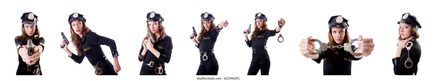 Female Police Isolated On The White