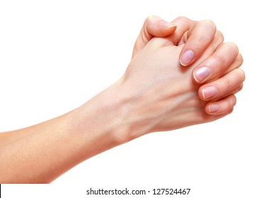 Female Praying Hands Isolated On White Background.